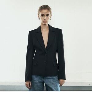 Zara Women's Black Blazer - Shoulder Pad, Fitted